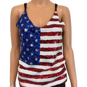 Third Wish medium sequin patriotic flag tank top stars & stripes TS 2957